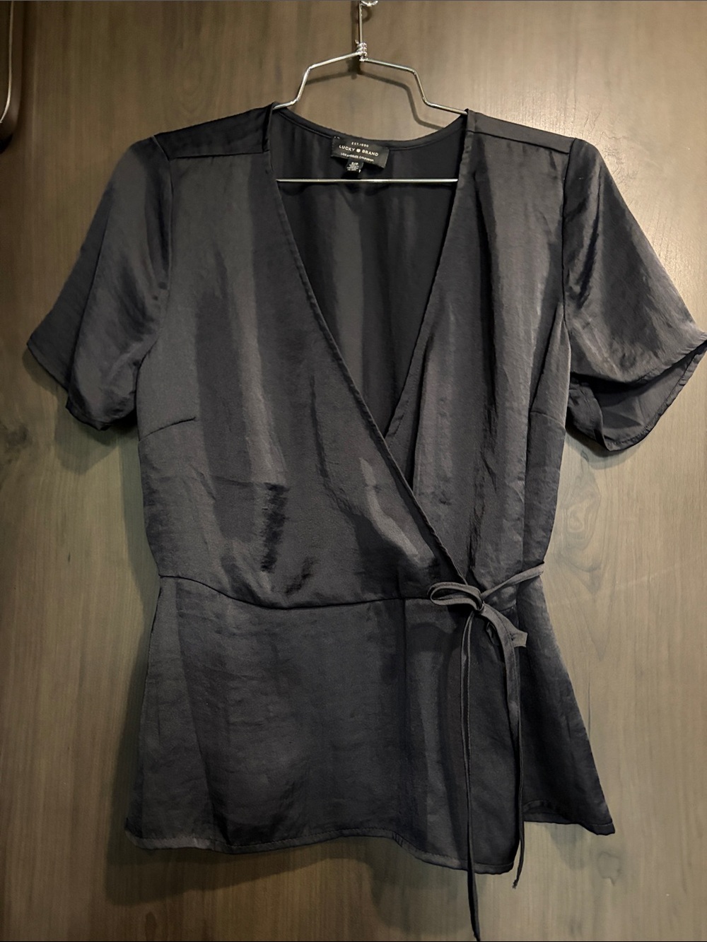 Lucky Brand Navy Wrap-Front Short Sleeve Blouse